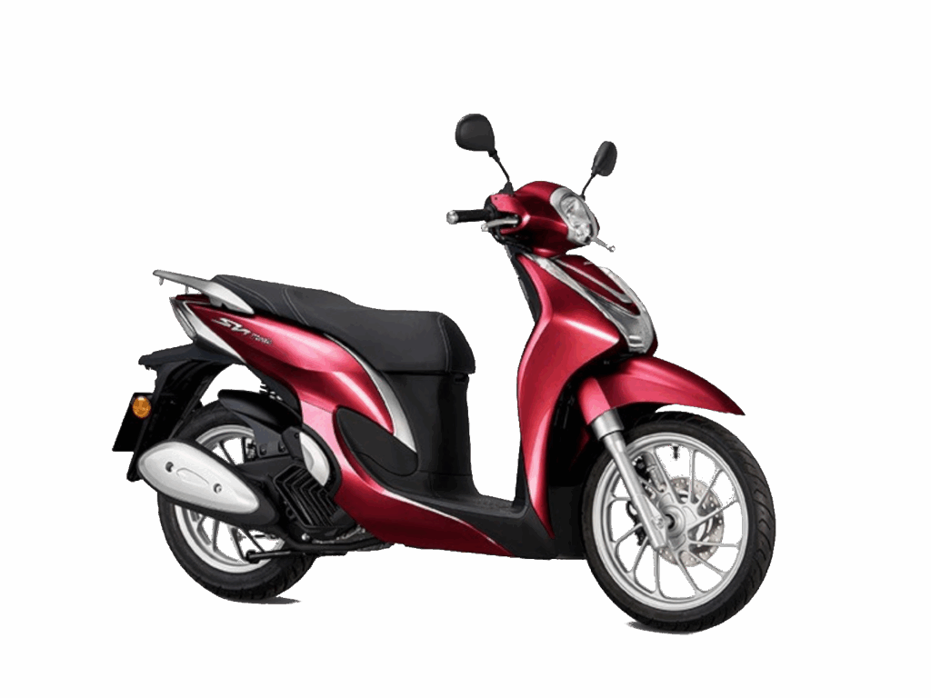 Ein moderner, rot-schwarzer Roller mit silbernen Akzenten, großen Rädern, einem Scheinwerfer am Lenker und einem eleganten Design, präsentiert auf weißem Hintergrund - perfekt für alle, die die HONDA 125er Deal Days nutzen möchten. Rider's Point der Kaltenbach Gruppe. Dein Partner für BMW Motorrad und Honda.