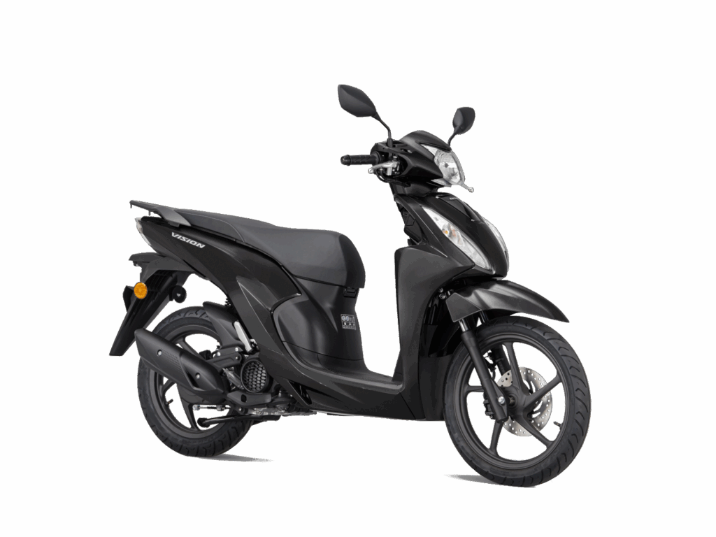 Ein schwarzer, moderner Roller mit schlankem Design, bequemem Sitz, Rückspiegeln und Leichtmetallrädern wird aus einem leichten Winkel auf weißem Hintergrund präsentiert - perfekt für die HONDA 125er Deal Days. Rider's Point der Kaltenbach Gruppe. Dein Partner für BMW Motorrad und Honda.